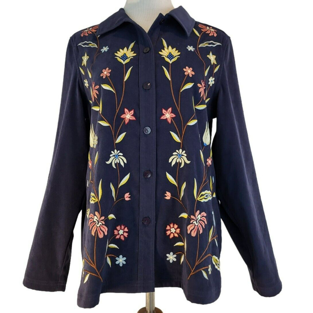Susan Graver Vintage Y2K Navy Floral Lightweight Jacket Size Medium